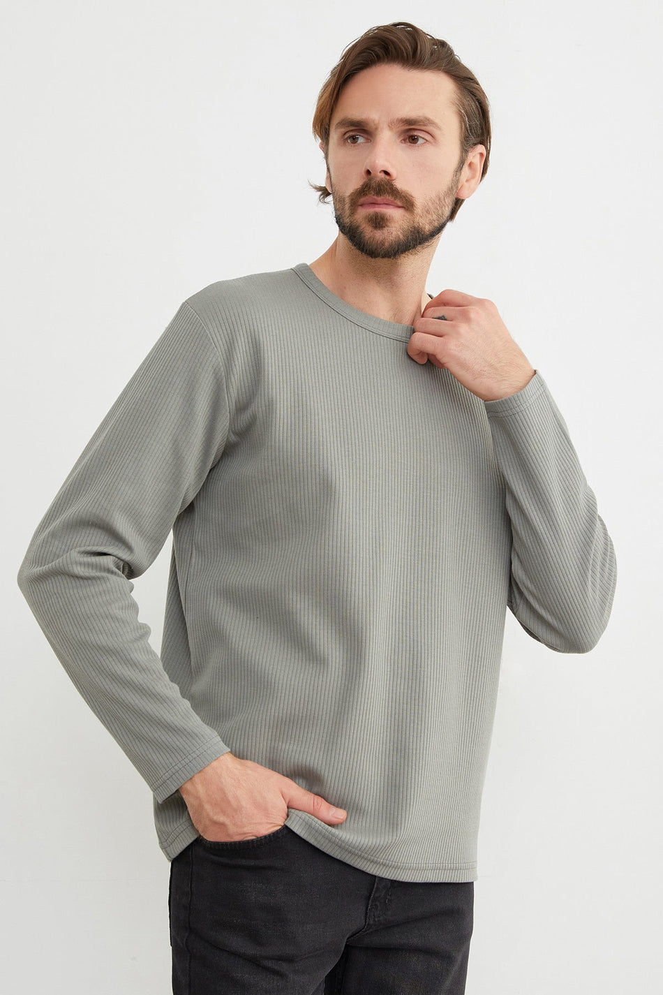 Ribbed Crew Neck Lycra Bodysuit - MALLTURK