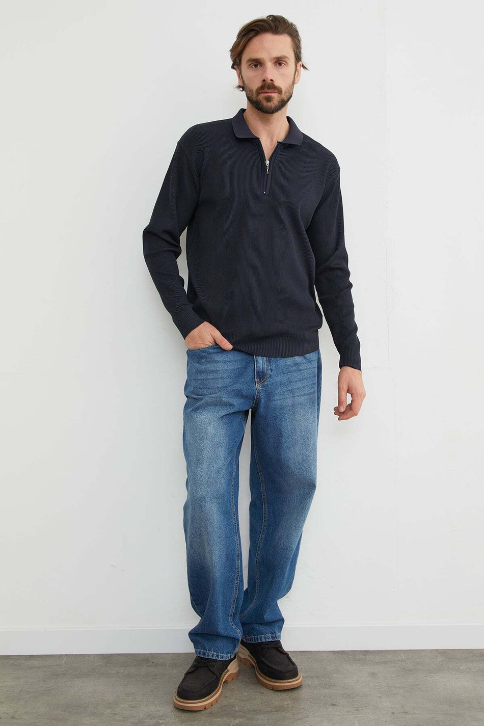 Ribbed Half-Zip Knit Sweater - MALLTURK
