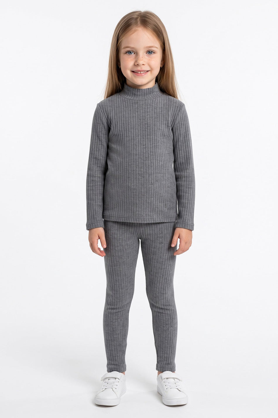 Ribbed High Collar Tights Girls' 2-Piece Set - MALLTURK