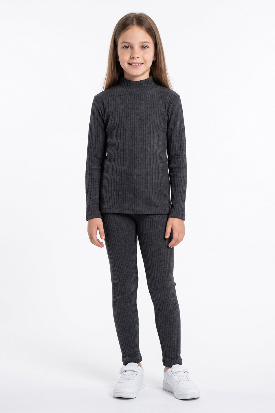Ribbed High Collar Tights Girls' 2-Piece Set - MALLTURK