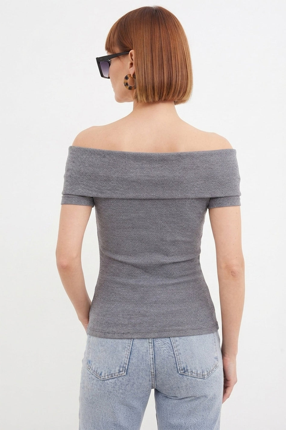 Ribbed Madonna Collar Slim Fit Blouse - MALLTURK
