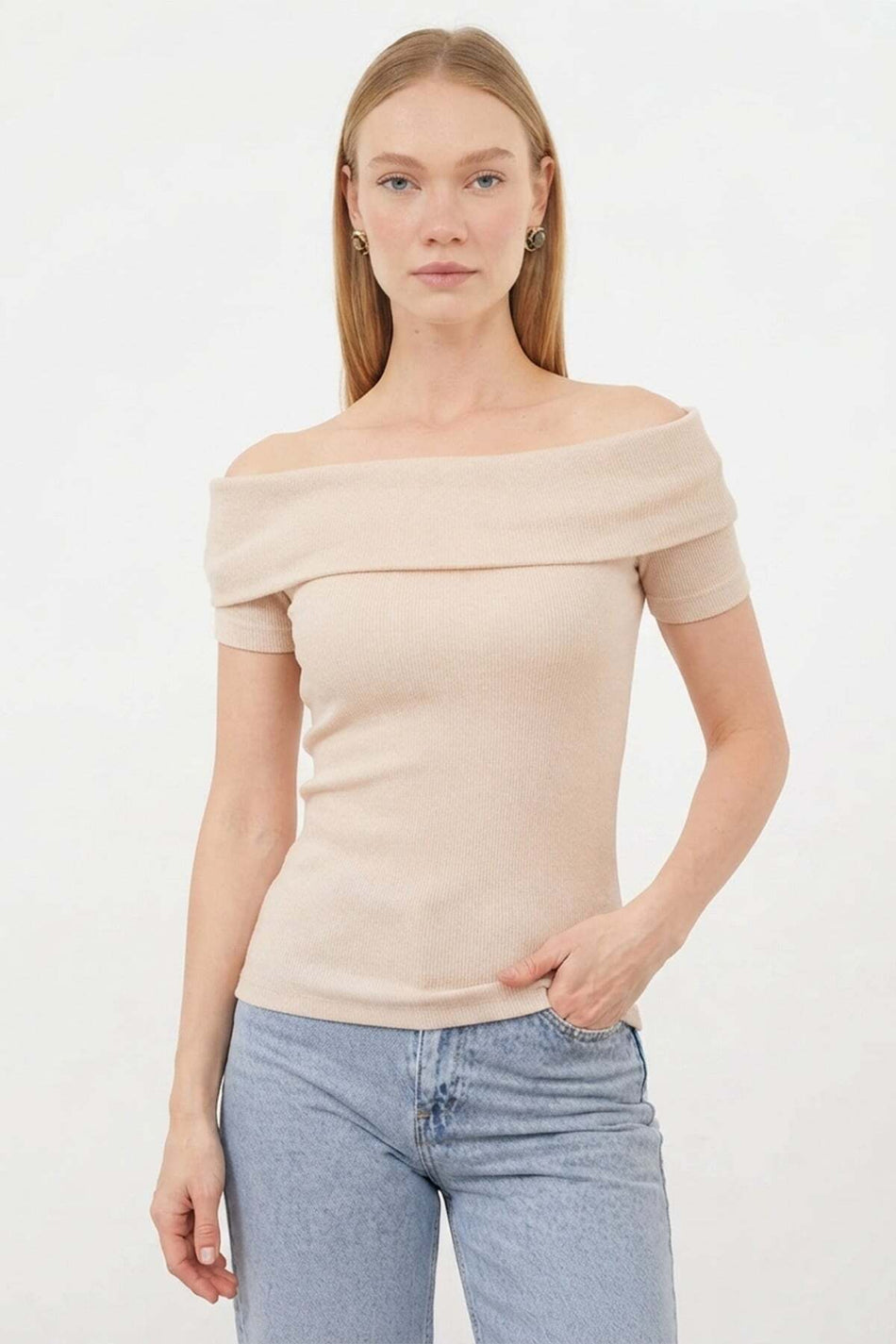 Ribbed Madonna Collar Slim Fit Blouse - MALLTURK