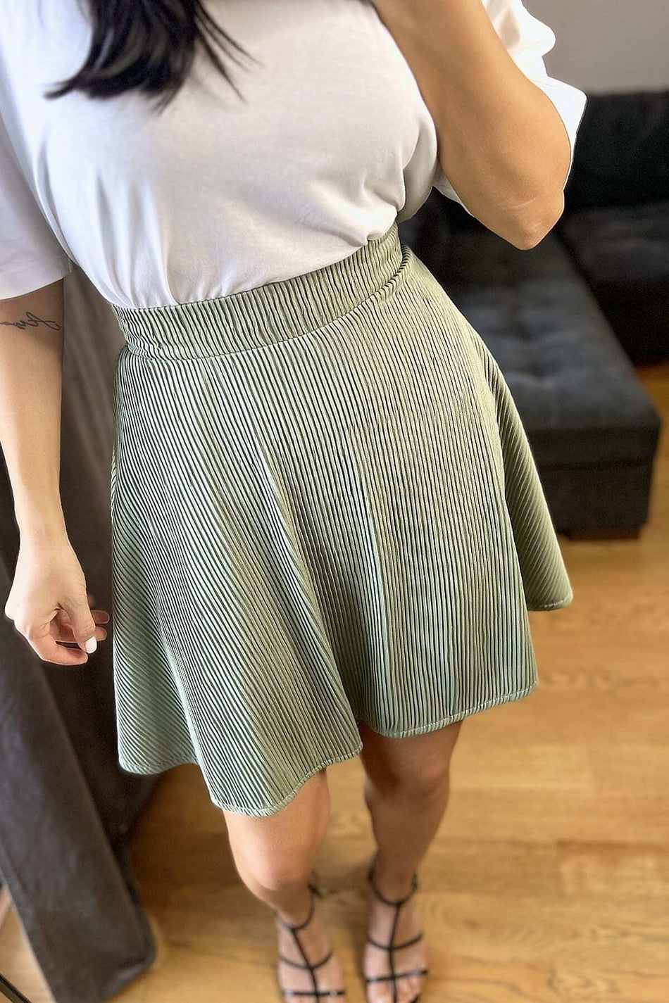 Ribbed Mini Skirt with Elastic Waist - MALLTURK