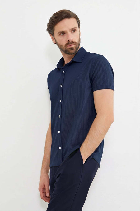 Ribbed Sleeve Layered Slim Fit Shirt - MALLTURK