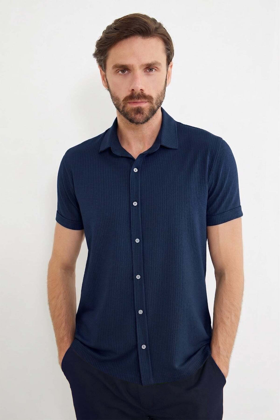 Ribbed Sleeve Layered Slim Fit Shirt - MALLTURK