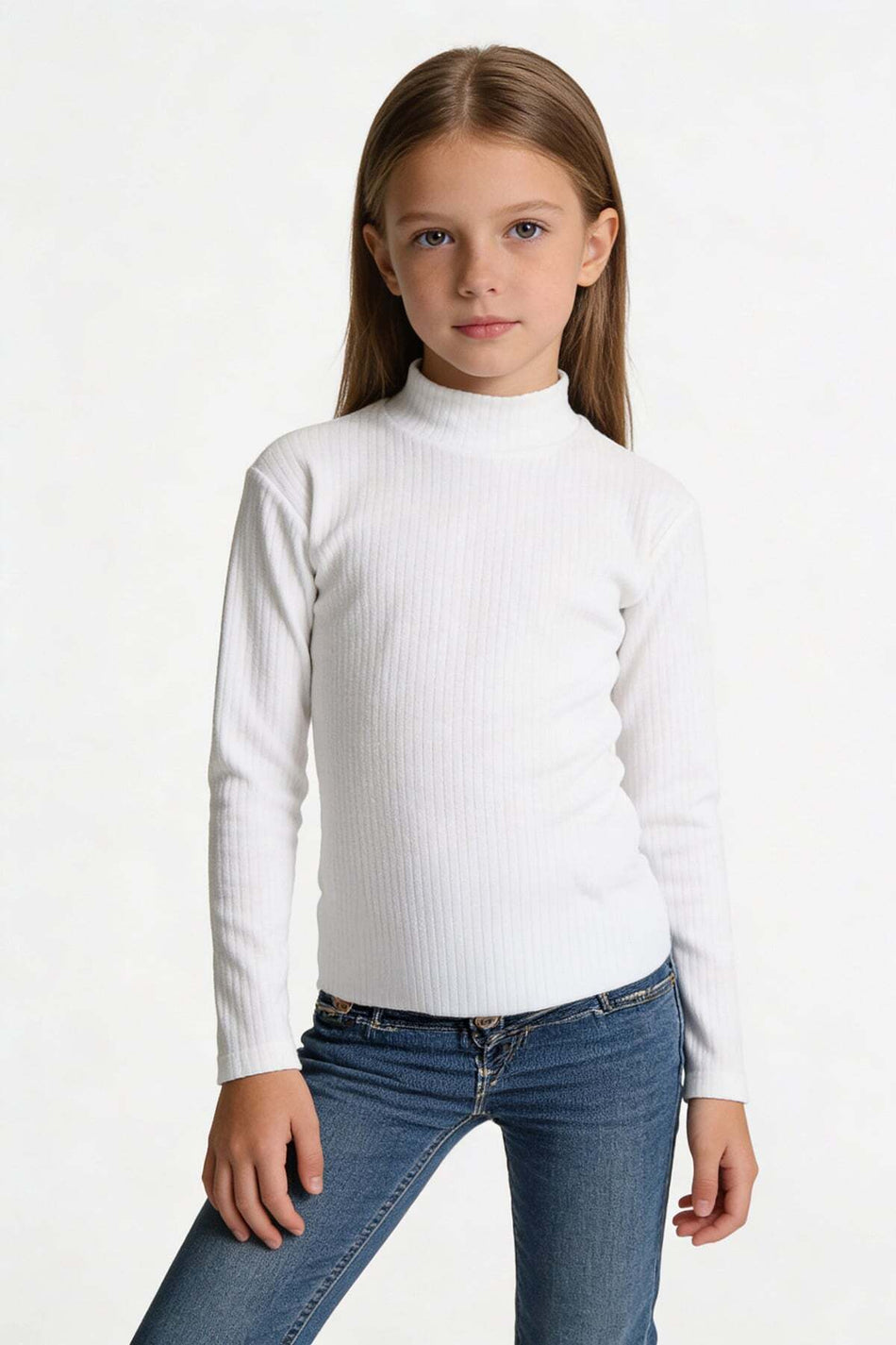 Ribbed Stand Collar Girl's Bodysuit - MALLTURK