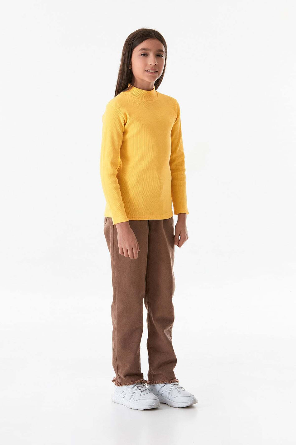 Ribbed Stand Collar Girl's Bodysuit - MALLTURK