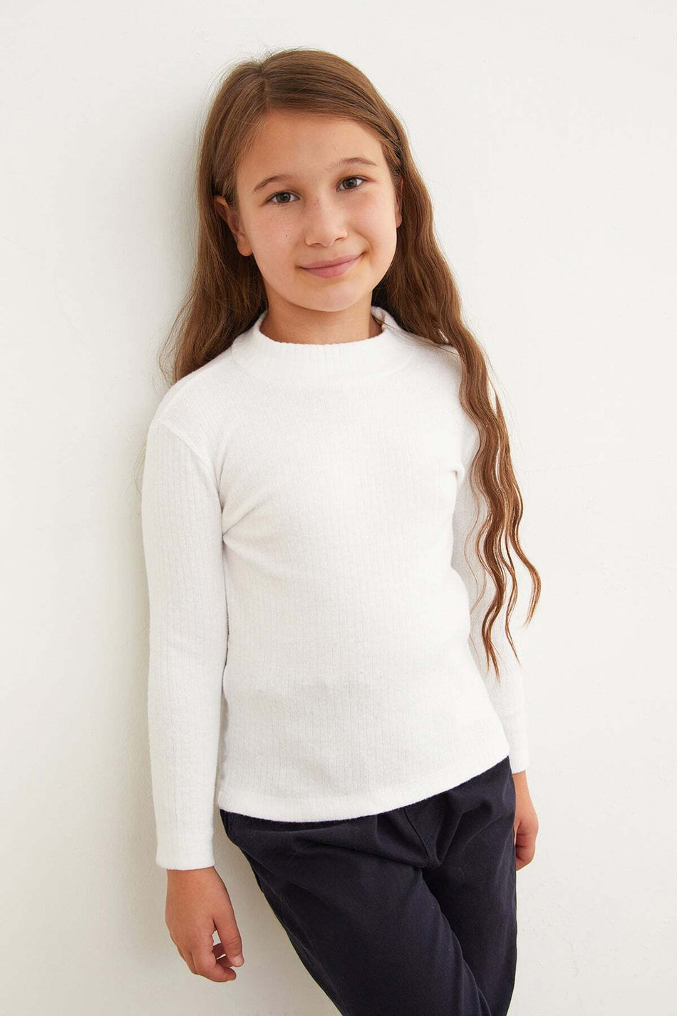 Ribbed Stand Collar Girl's Bodysuit - MALLTURK
