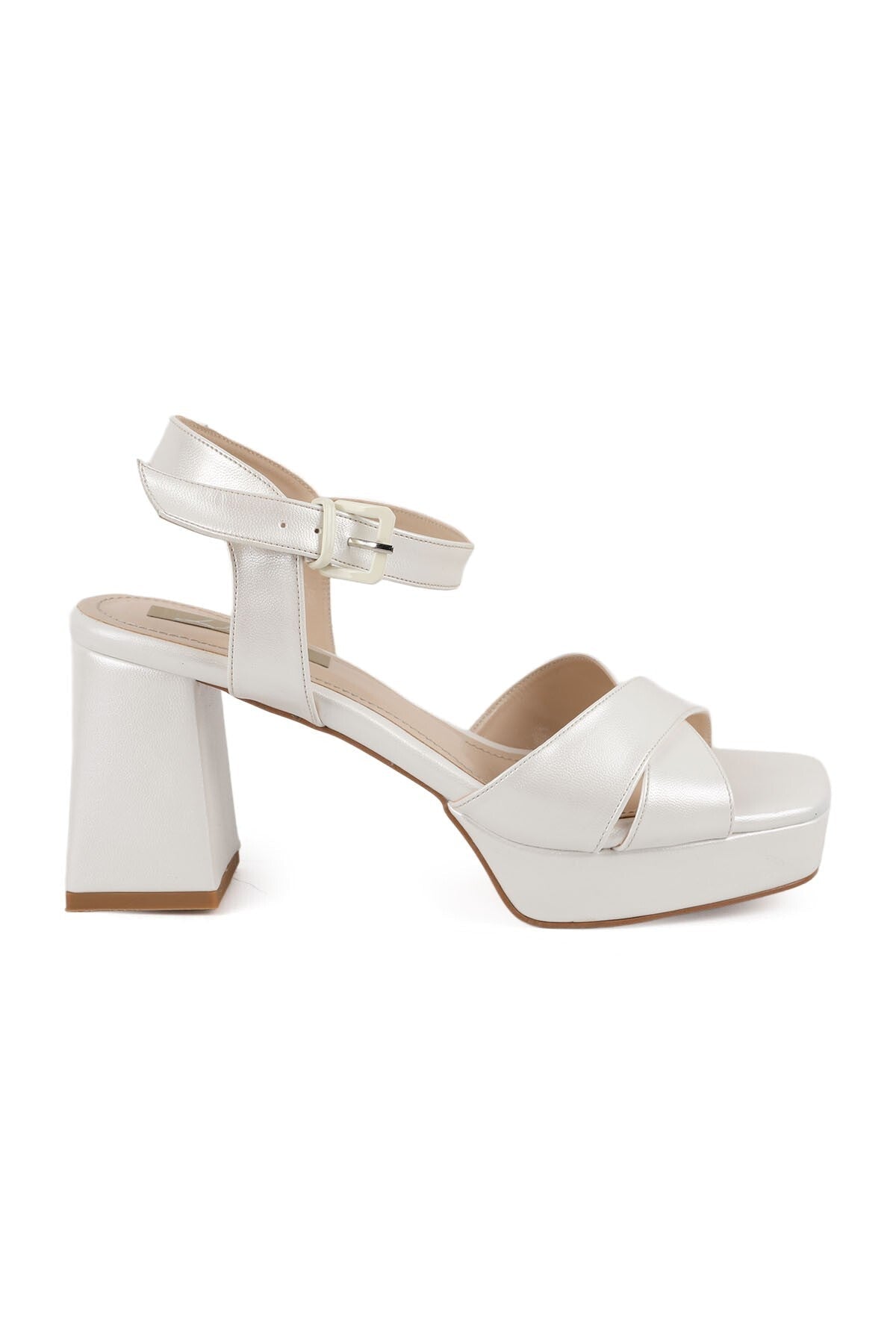Sandals with Antique Pearlescent Look, Platform, Cross Straps, Thick Heels, Evening Dress Shoes L085.K99/1 - MALLTURK