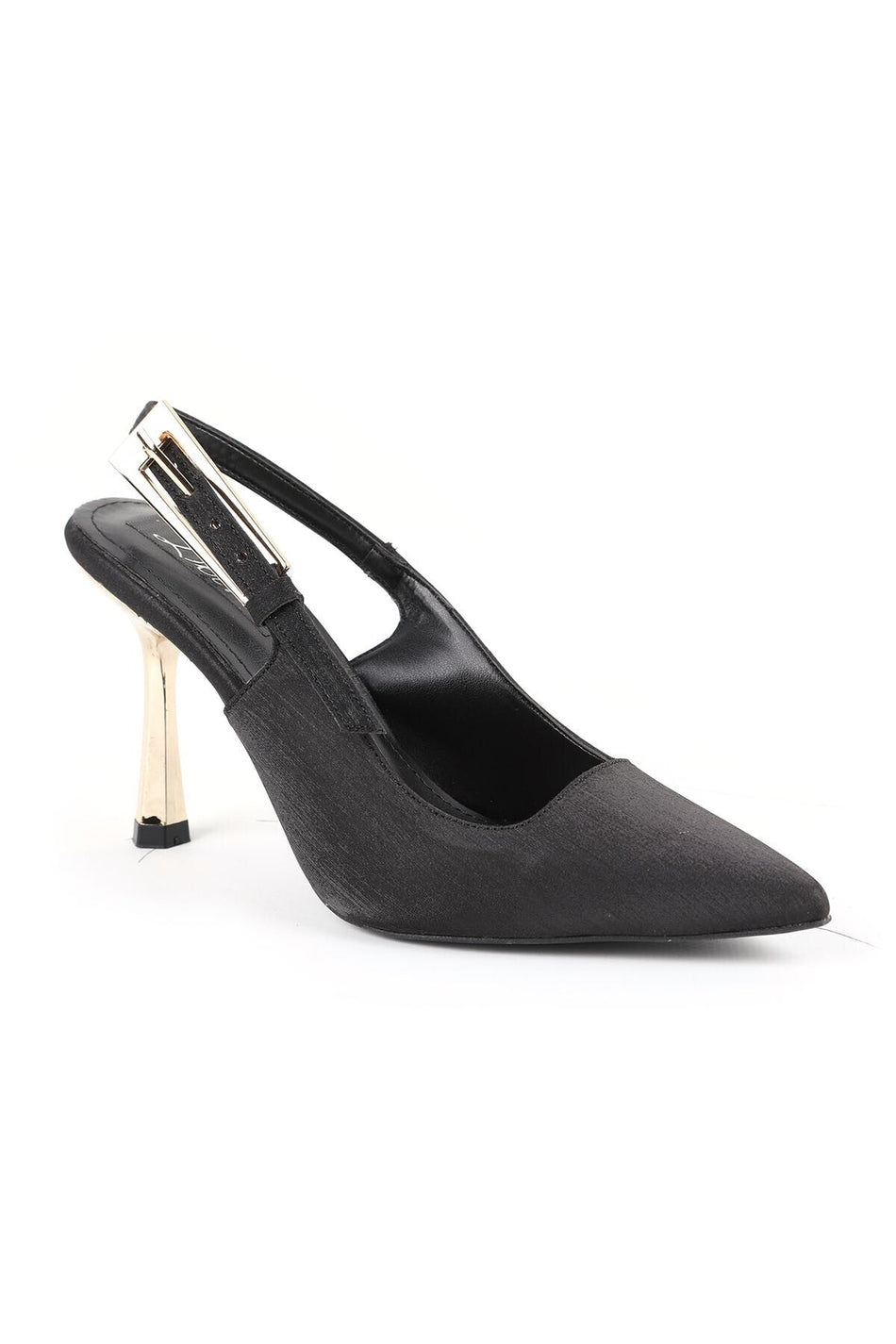Satin Heeled Shoes Pointed Toe Thin Metallic Heel Slingback Stylish Evening Dress Jurdan Sole L085.K3015 - MALLTURK