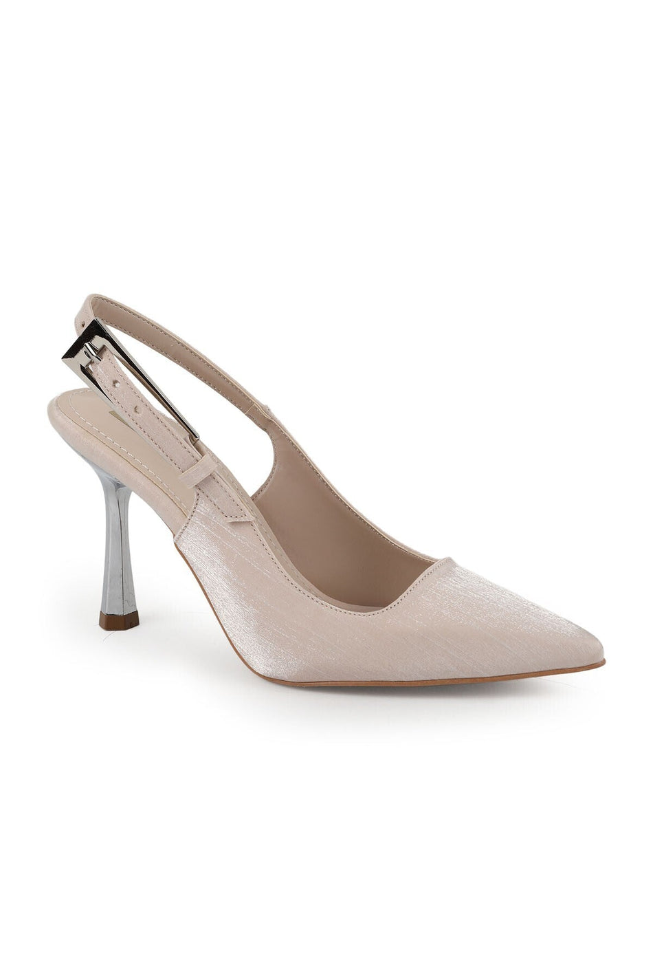 Satin Heeled Shoes Pointed Toe Thin Metallic Heel Slingback Stylish Evening Dress Jurdan Sole L085.K3015 - MALLTURK