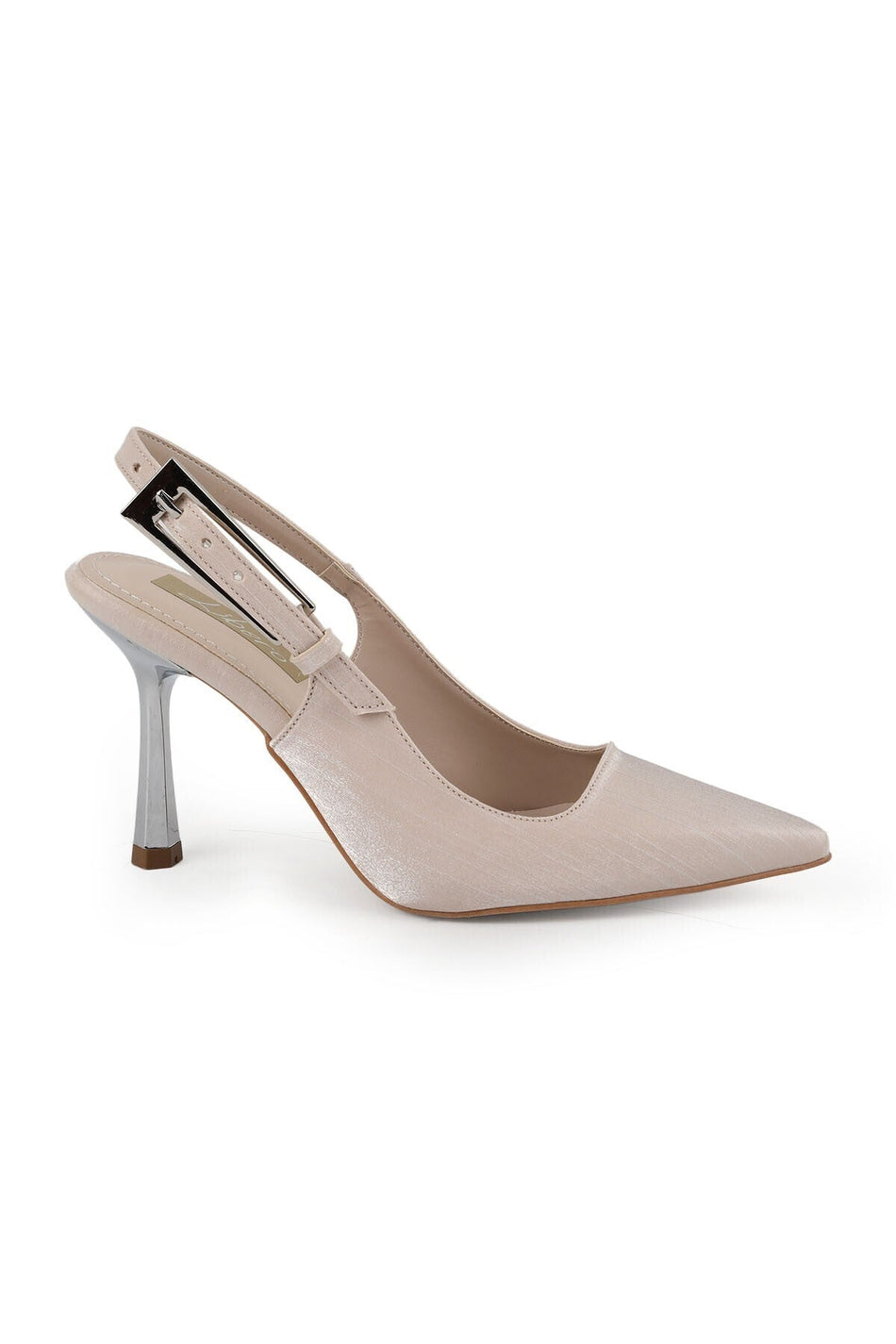 Satin Heeled Shoes Pointed Toe Thin Metallic Heel Slingback Stylish Evening Dress Jurdan Sole L085.K3015 - MALLTURK