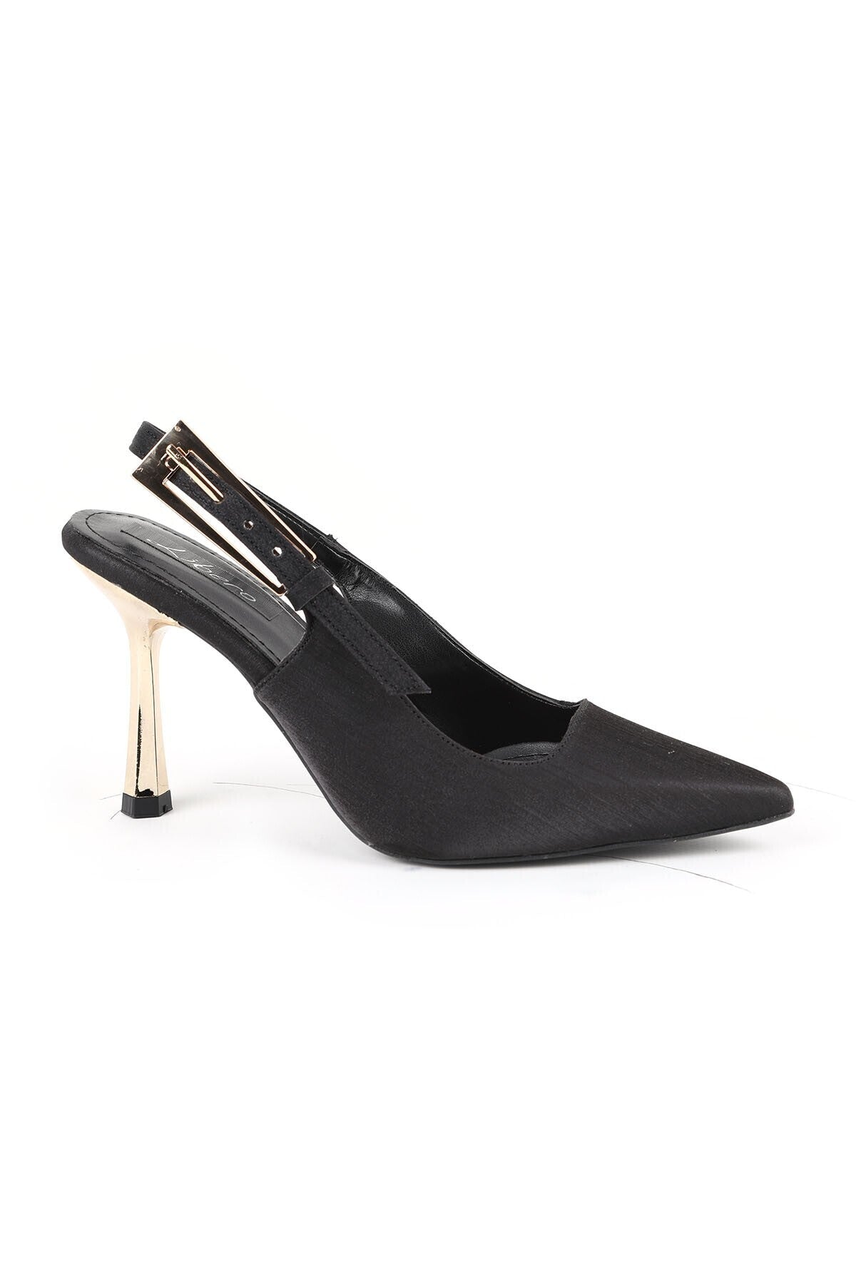 Satin Heeled Shoes Pointed Toe Thin Metallic Heel Slingback Stylish Evening Dress Jurdan Sole L085.K3015 - MALLTURK