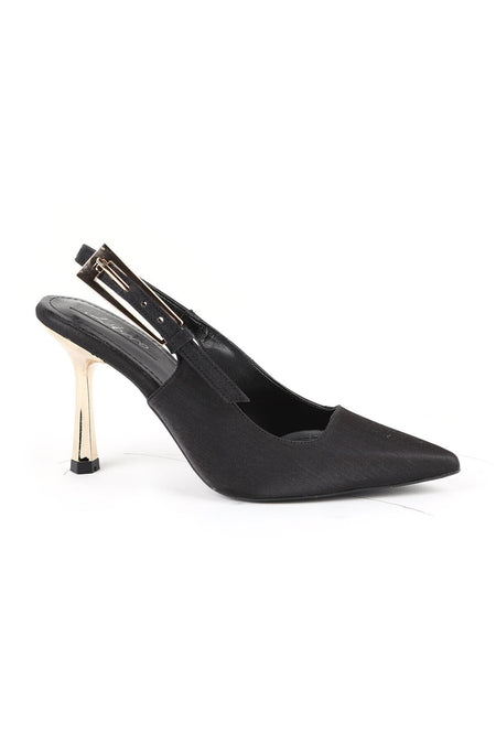 Satin Heeled Shoes Pointed Toe Thin Metallic Heel Slingback Stylish Evening Dress Jurdan Sole L085.K3015 - MALLTURK
