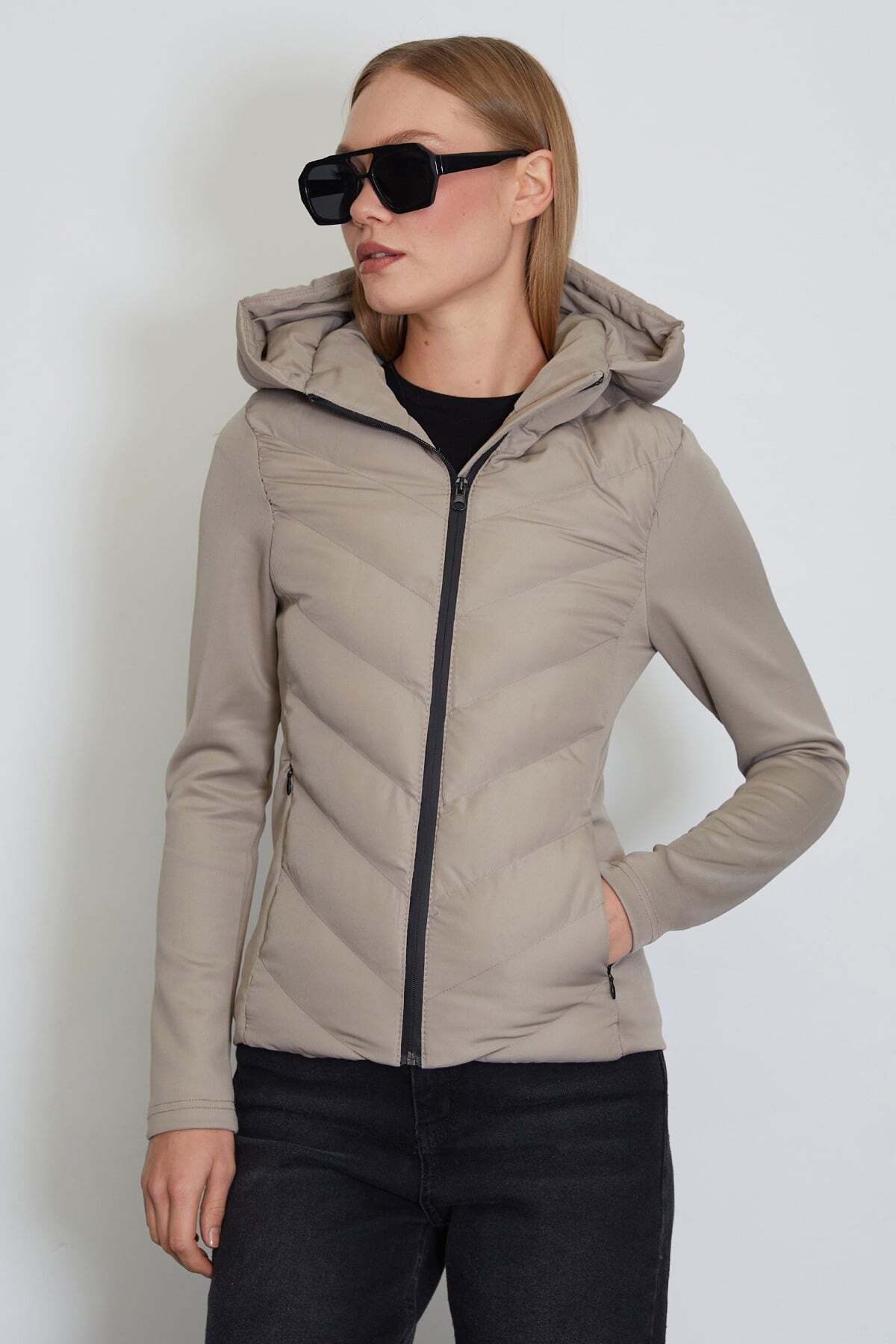 Scuba Fabric Garnished Hooded Inflatable Coat - MALLTURK