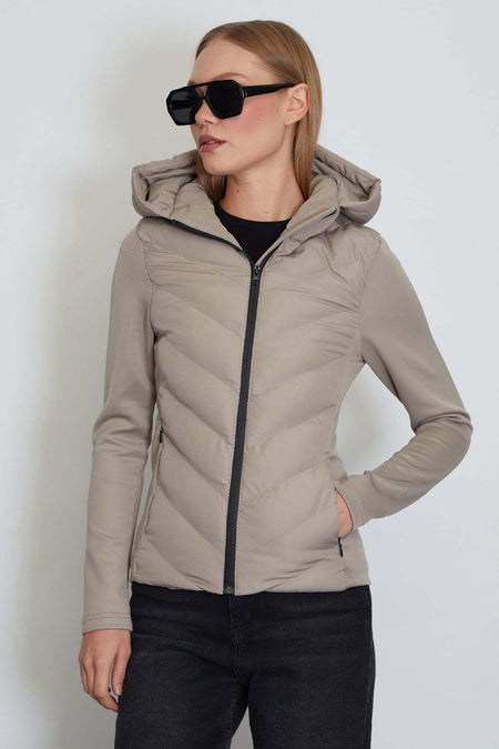 Scuba Fabric Garnished Hooded Inflatable Coat - MALLTURK