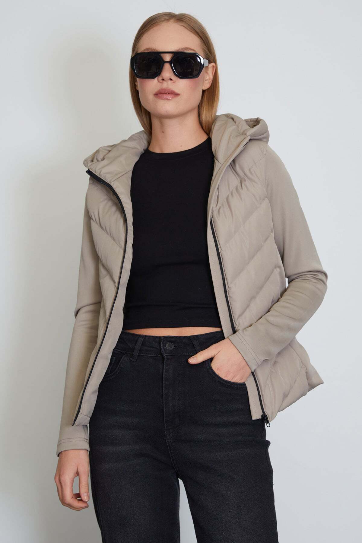 Scuba Fabric Garnished Hooded Inflatable Coat - MALLTURK
