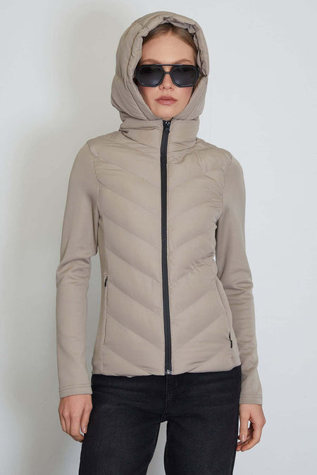 Scuba Fabric Garnished Hooded Inflatable Coat - MALLTURK