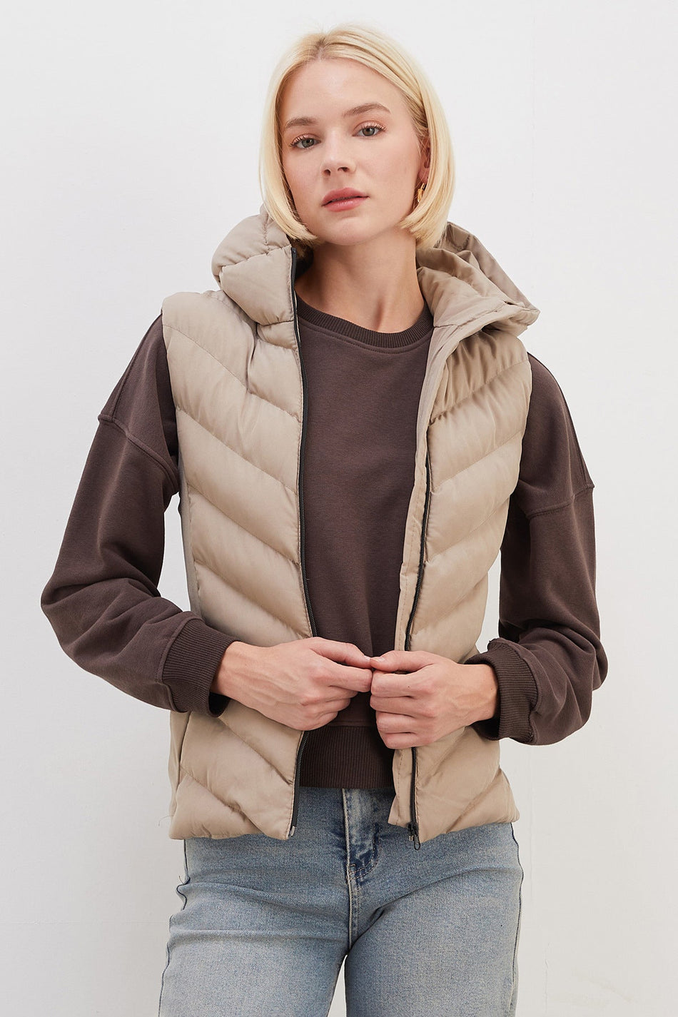 Scuba Fabric Garnished Hooded Inflatable Vest - MALLTURK
