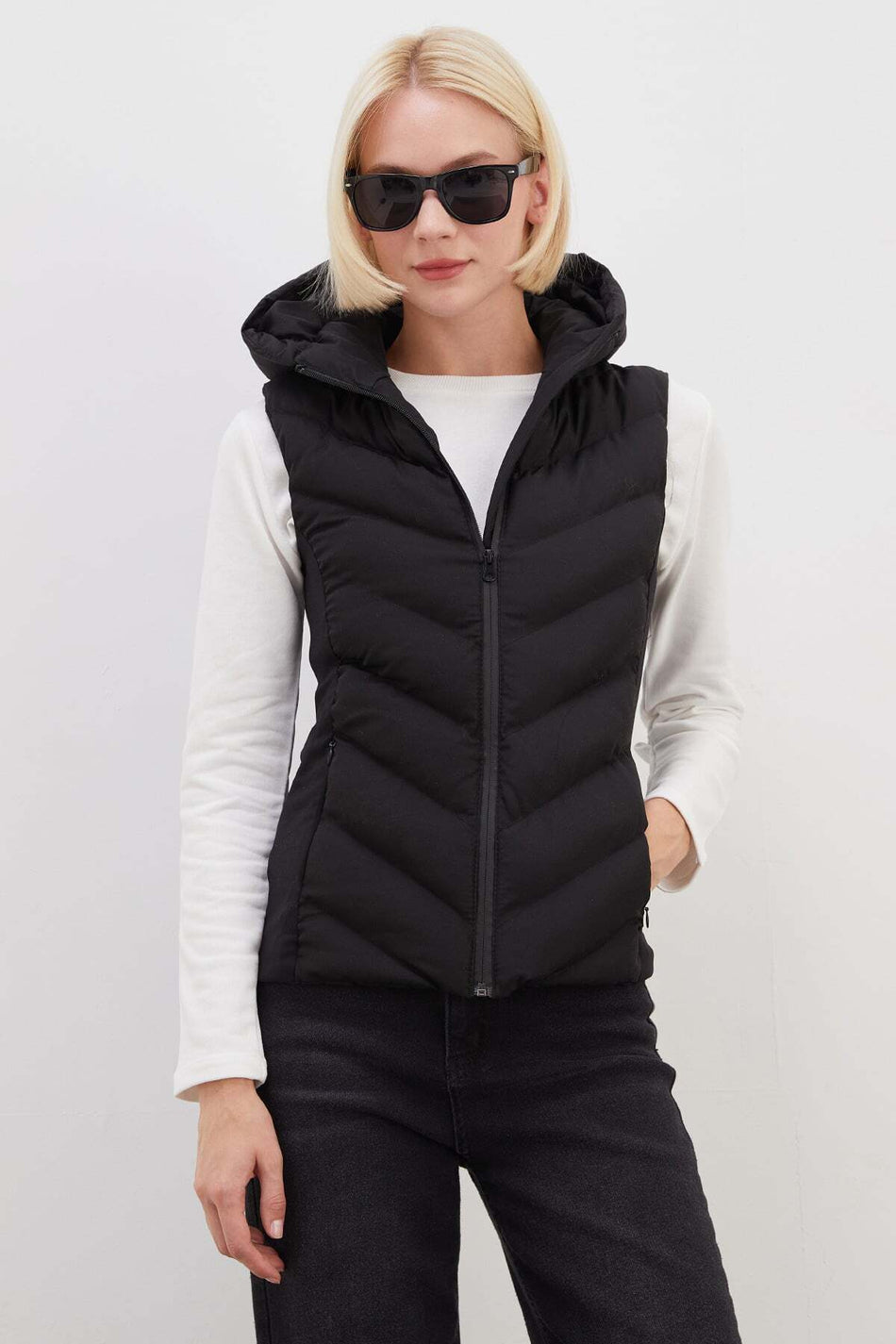 Scuba Fabric Garnished Hooded Inflatable Vest - MALLTURK