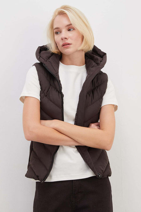Scuba Fabric Garnished Hooded Inflatable Vest - MALLTURK