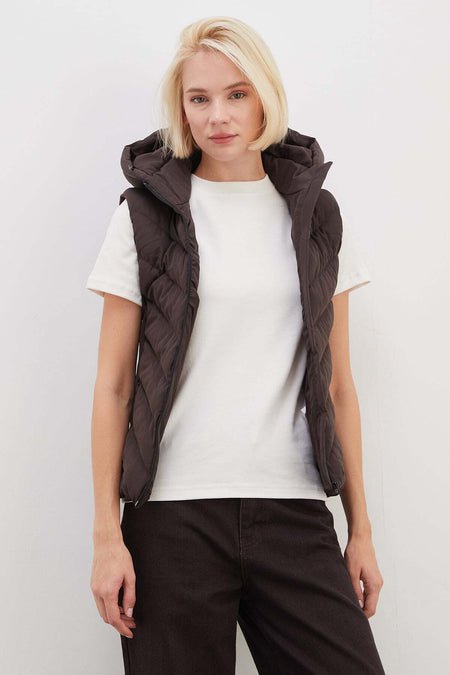 Scuba Fabric Garnished Hooded Inflatable Vest - MALLTURK
