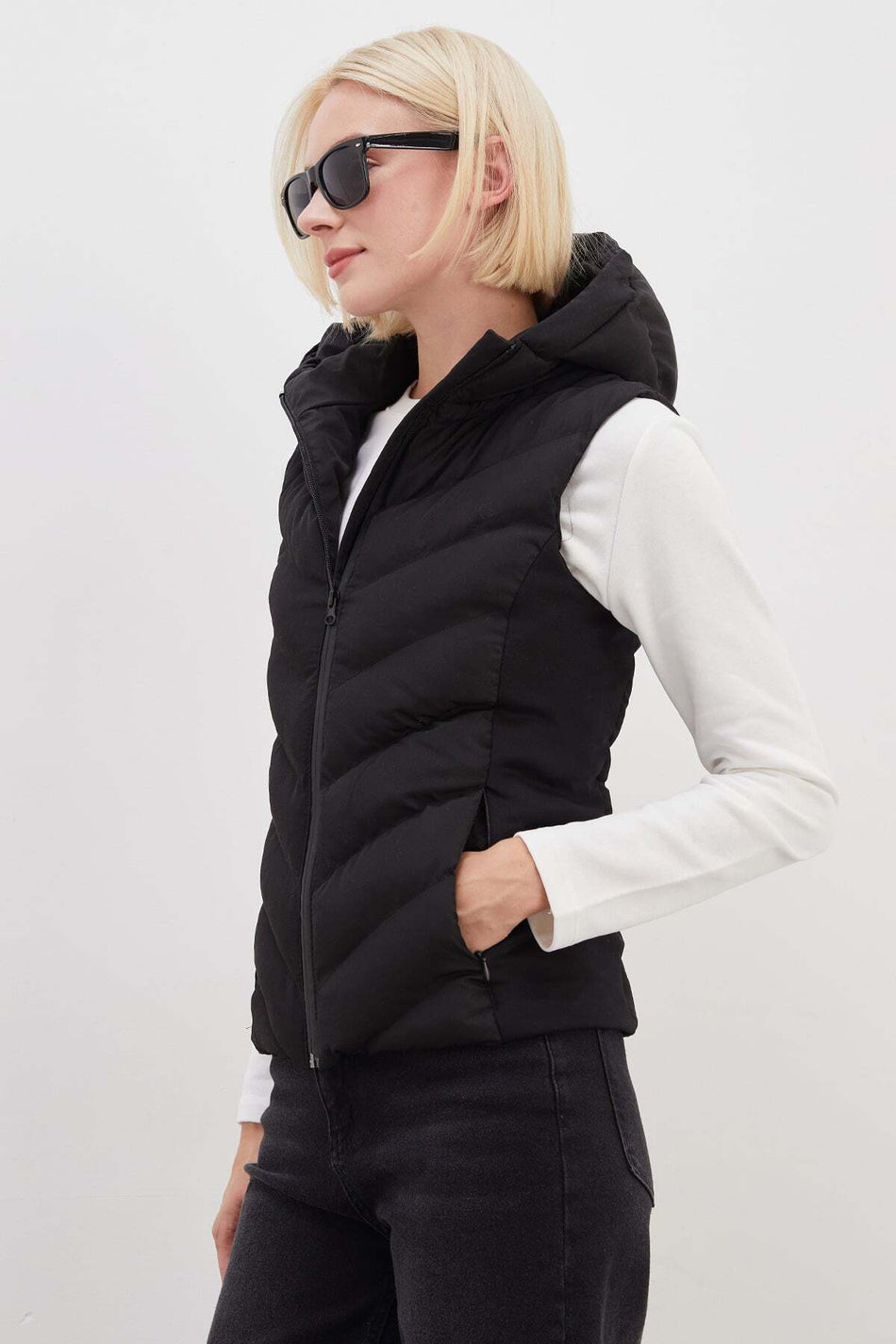 Scuba Fabric Garnished Hooded Inflatable Vest - MALLTURK