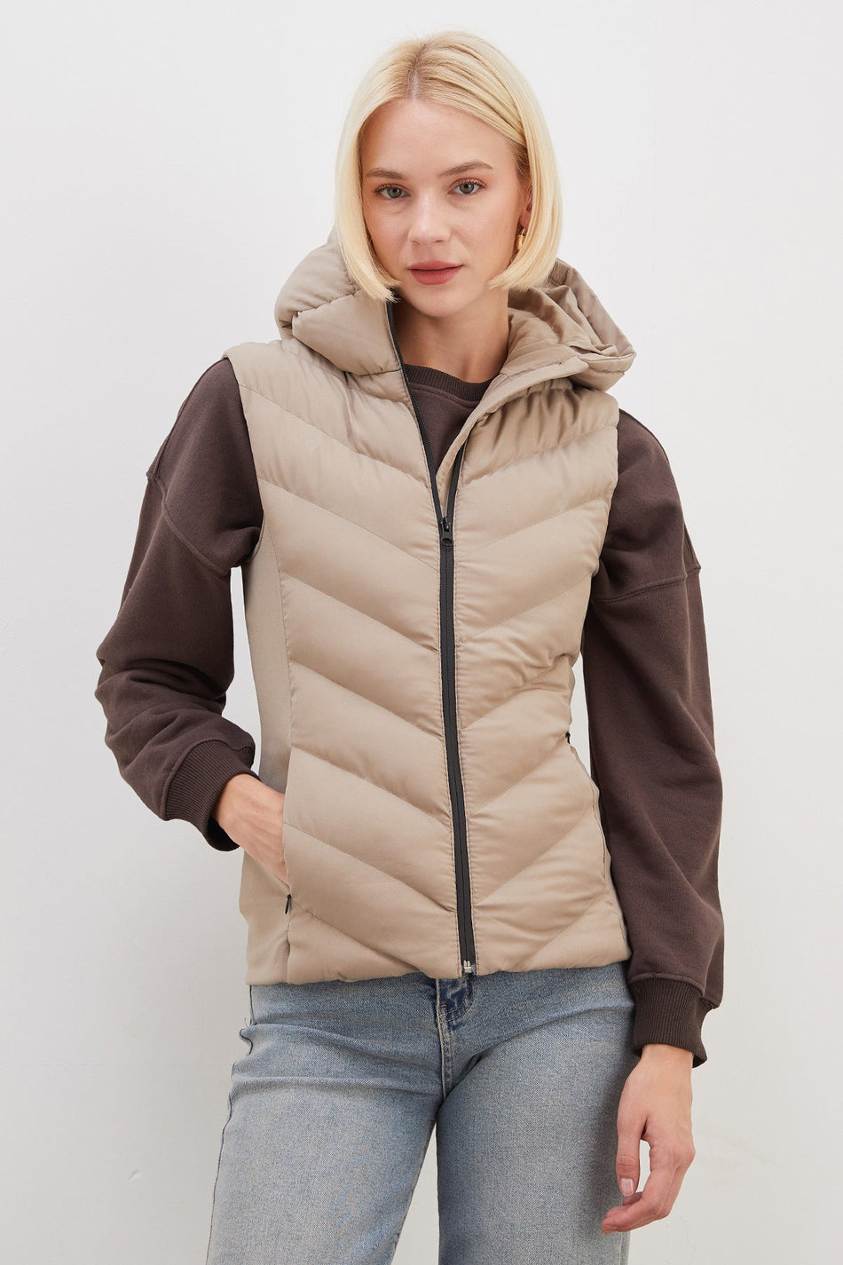 Scuba Fabric Garnished Hooded Inflatable Vest - MALLTURK