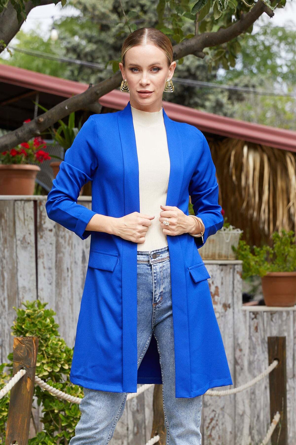 Shawl Collar Blazer Jacket with Layered Sleeves - MALLTURK