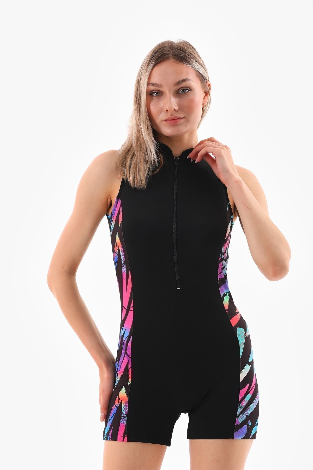 Shorts Zippered Padded Jumpsuit Women's Swimsuit Pink Blue Sea /Pool - MALLTURK