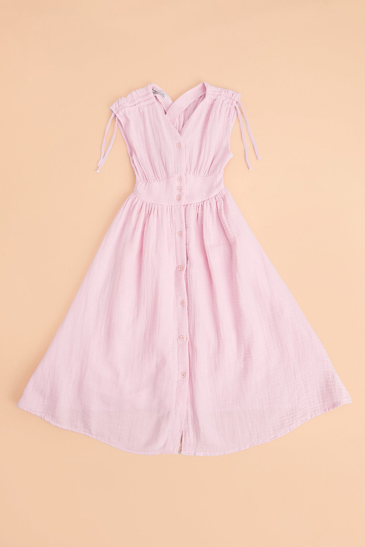 Shoulder-Tie Buttoned Girls' Muslin Dress - MALLTURK