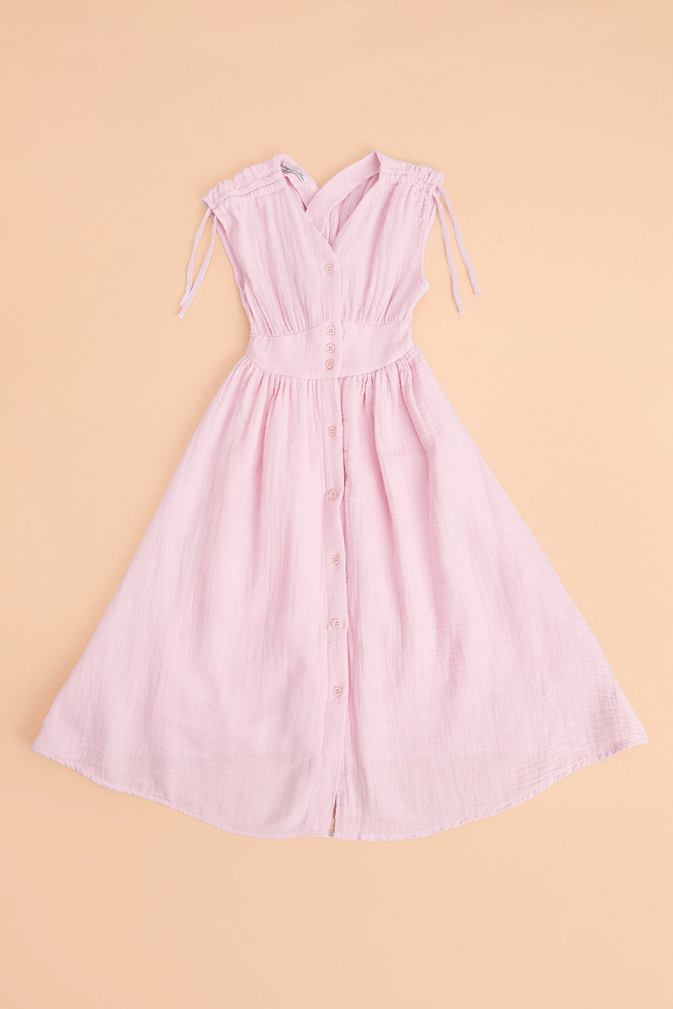 Shoulder-Tie Buttoned Girls' Muslin Dress - MALLTURK