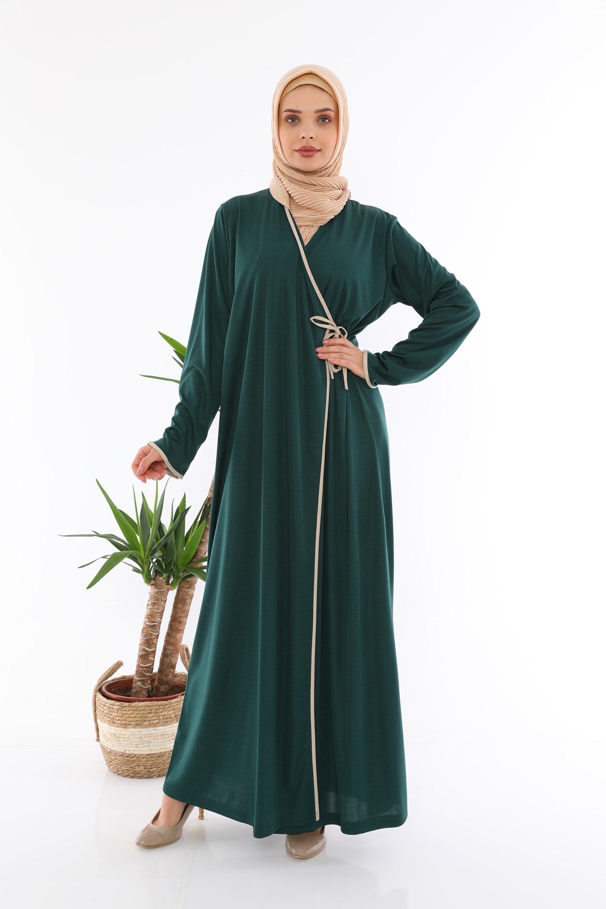 Side Tie Prayer Dress Emerald Green - MALLTURK