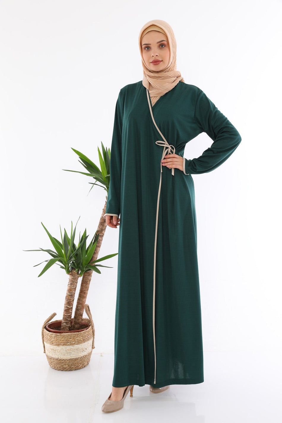 Side Tie Prayer Dress Emerald Green - MALLTURK