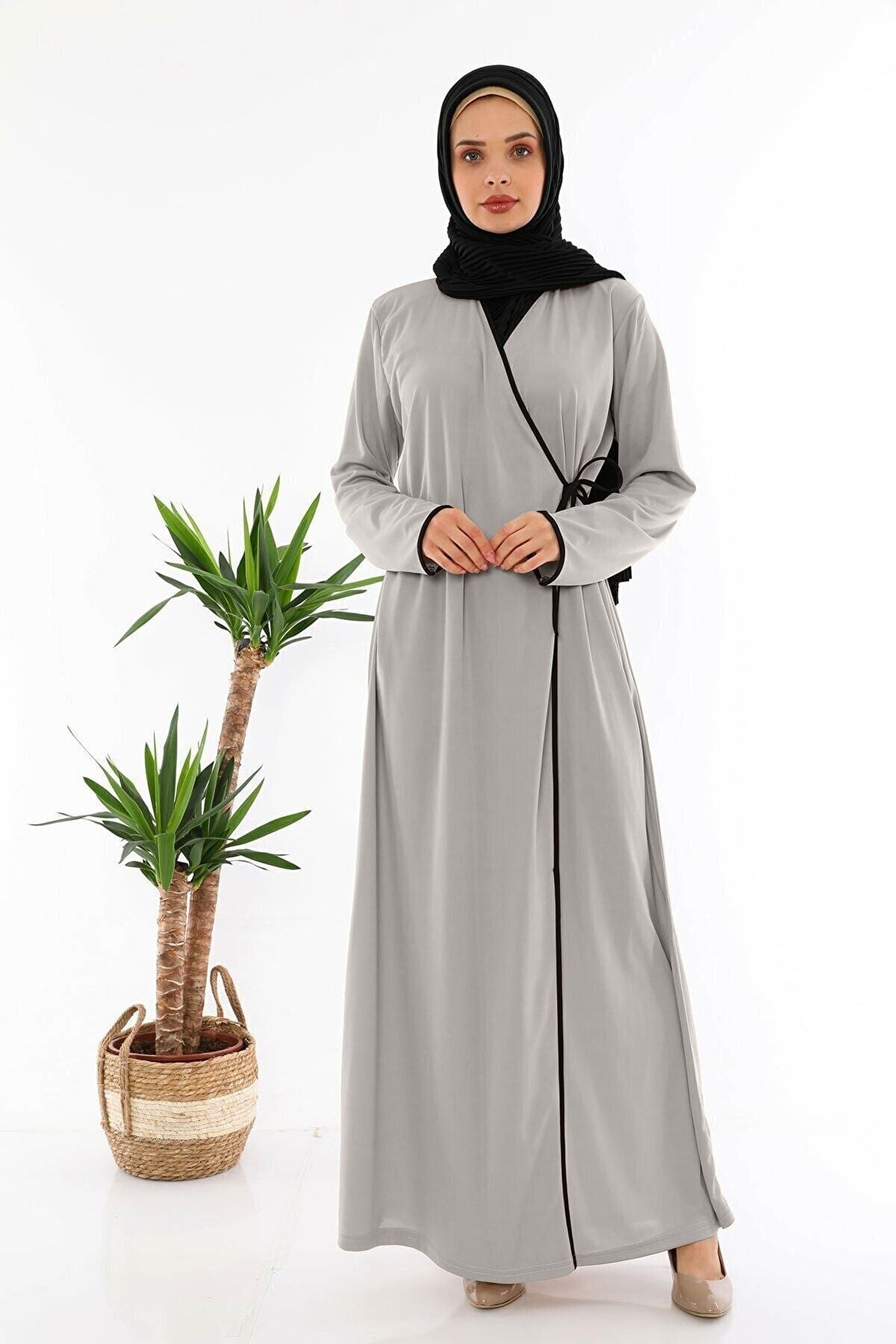 Side Tied Prayer Dress Silver Gray - MALLTURK