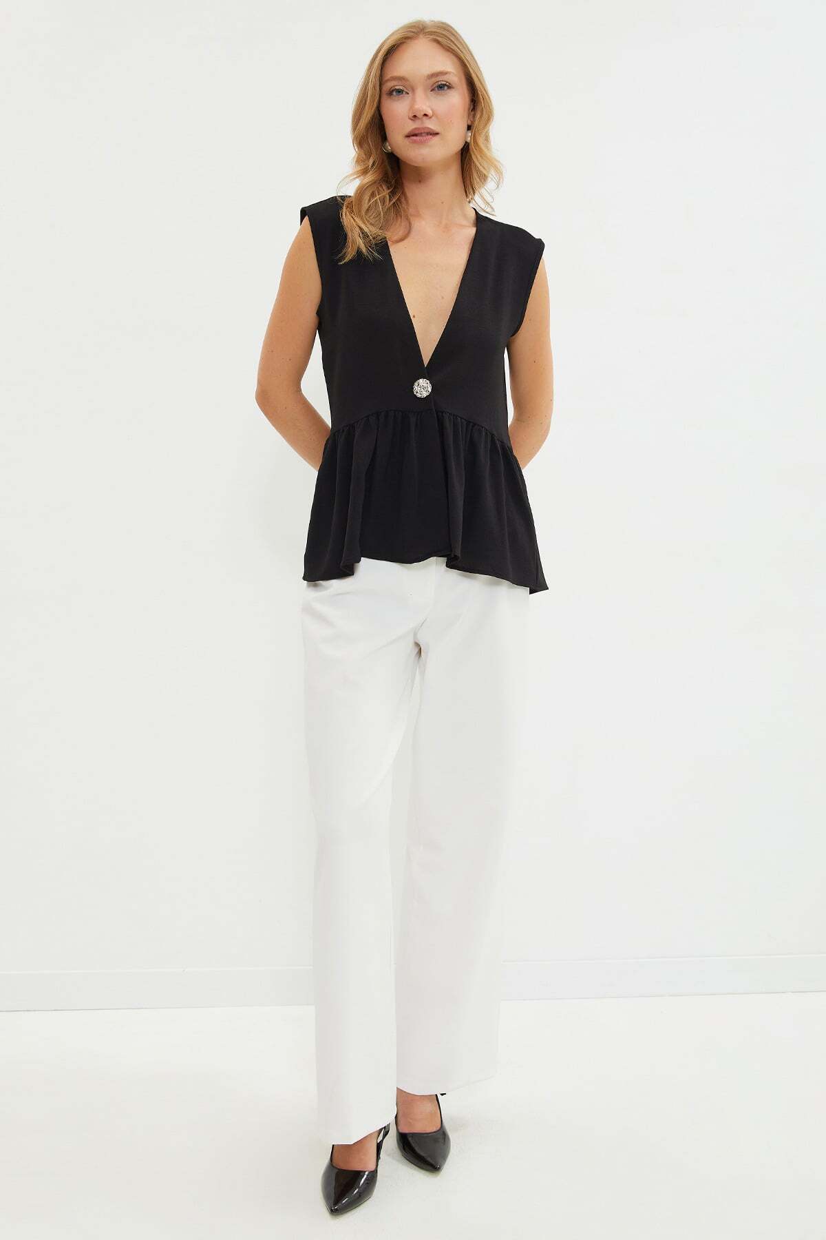 Single Button Ayrobin Fabric Vest - MALLTURK
