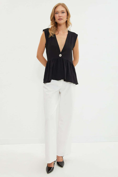 Single Button Ayrobin Fabric Vest - MALLTURK