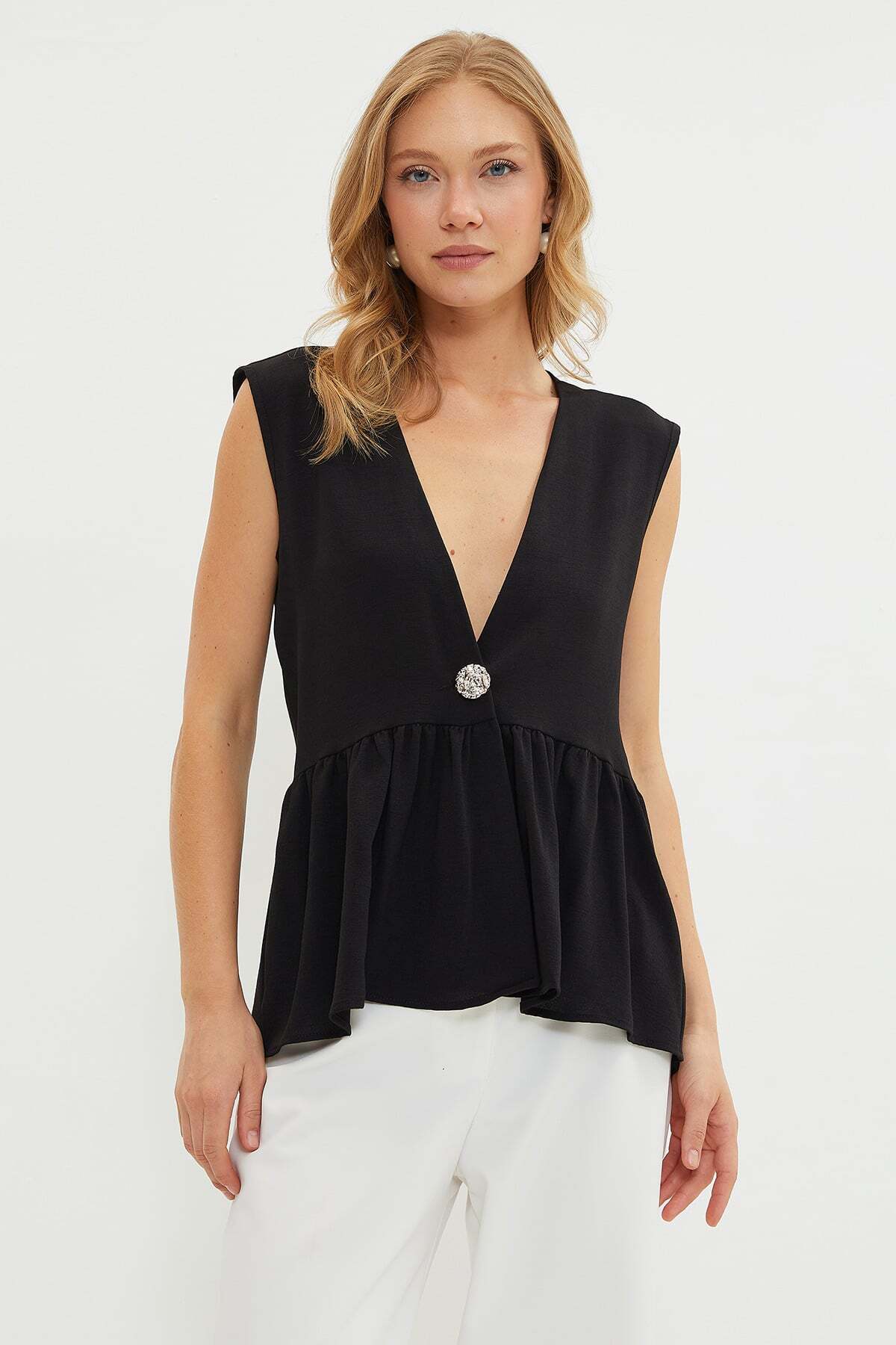 Single Button Ayrobin Fabric Vest - MALLTURK