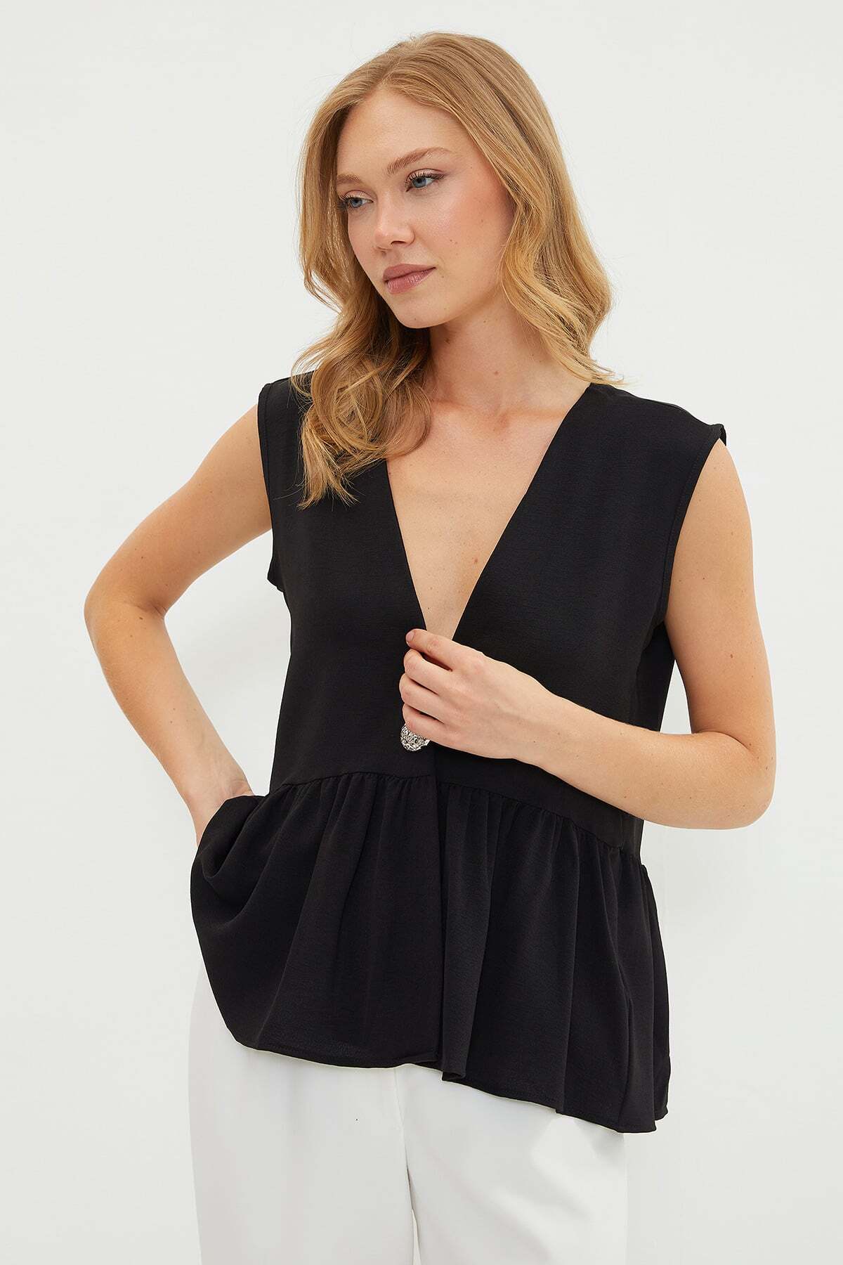 Single Button Ayrobin Fabric Vest - MALLTURK