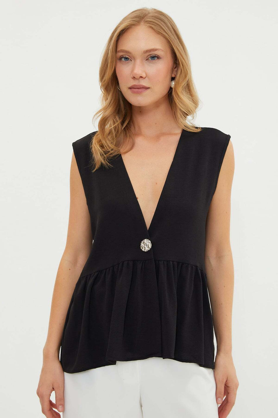 Single Button Ayrobin Fabric Vest - MALLTURK