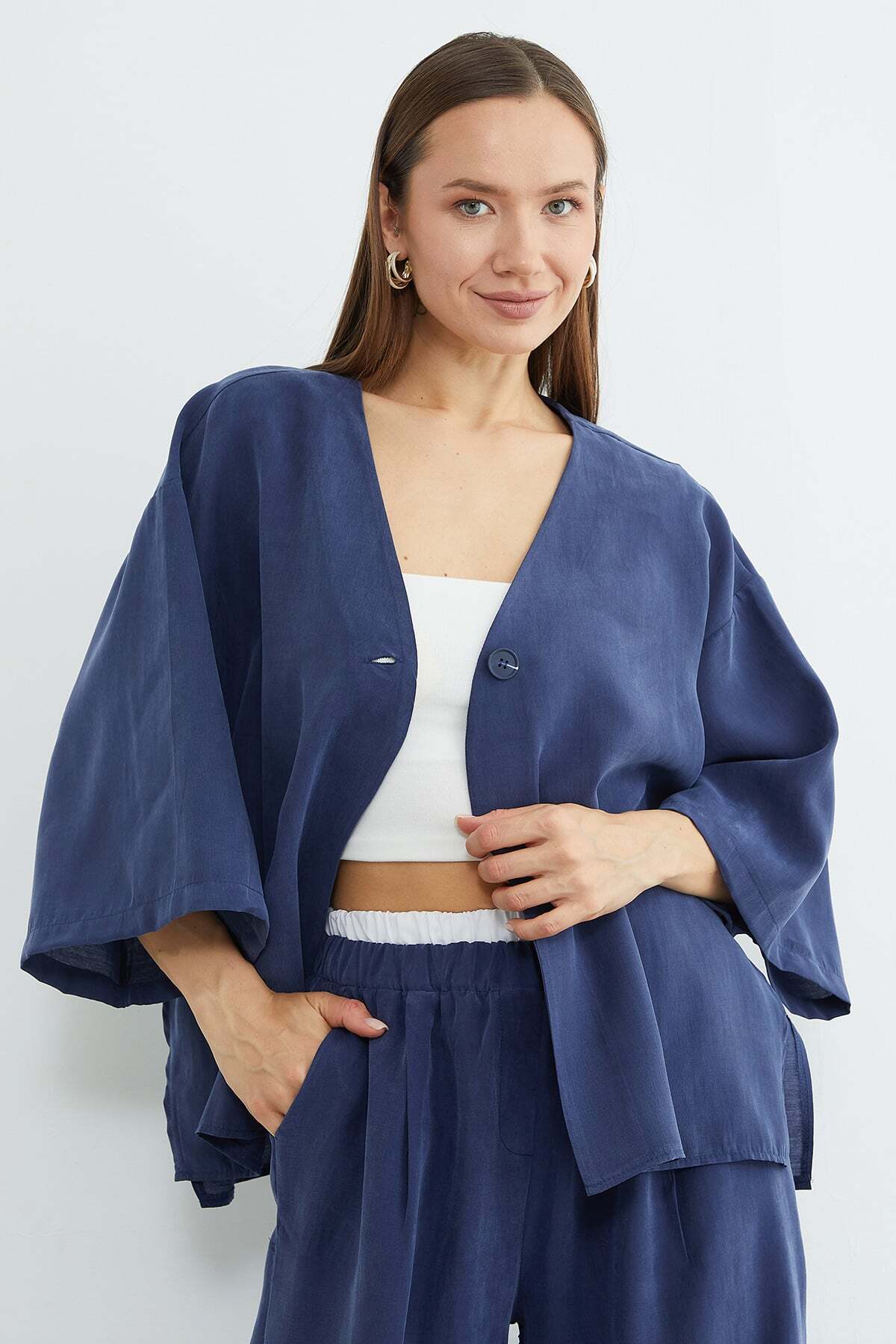 Single Button TENCEL™ Fabric Oversized Jacket - MALLTURK