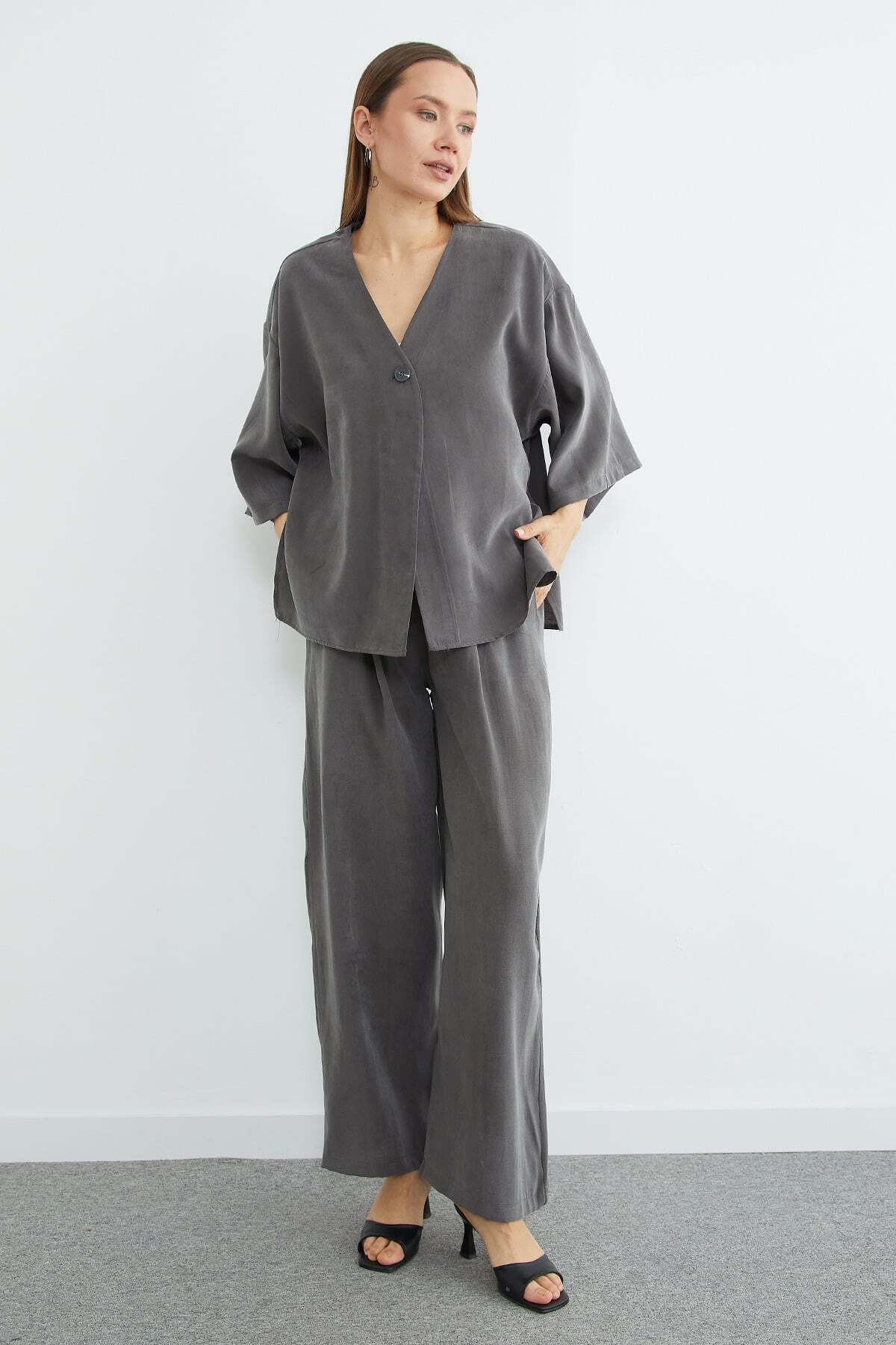 Single Button TENCEL™ Fabric Oversized Jacket - MALLTURK