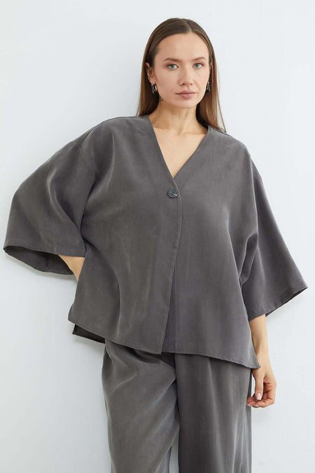 Single Button TENCEL™ Fabric Oversized Jacket - MALLTURK