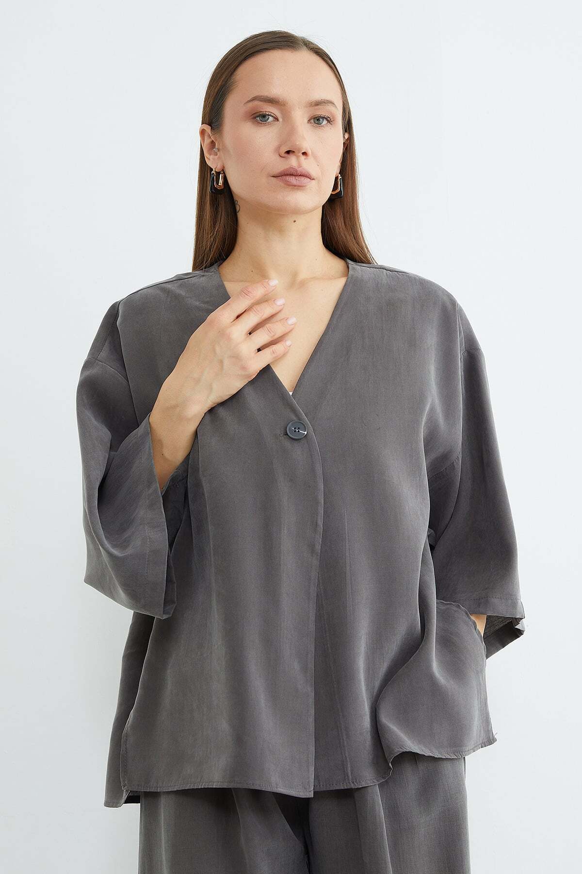 Single Button TENCEL™ Fabric Oversized Jacket - MALLTURK
