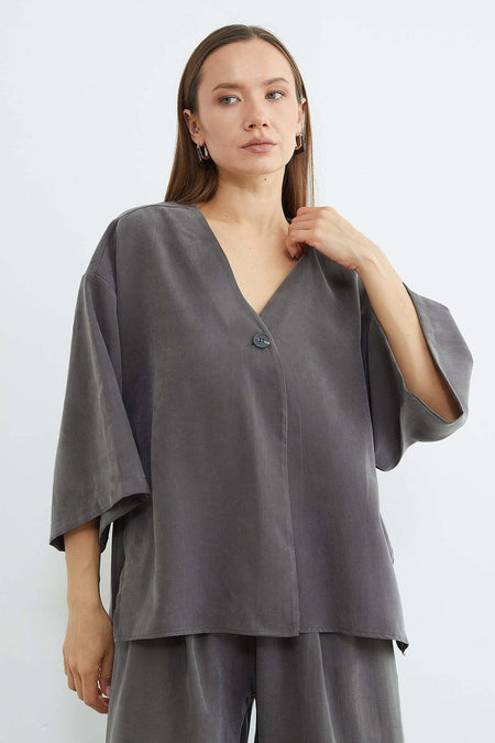 Single Button TENCEL™ Fabric Oversized Jacket - MALLTURK