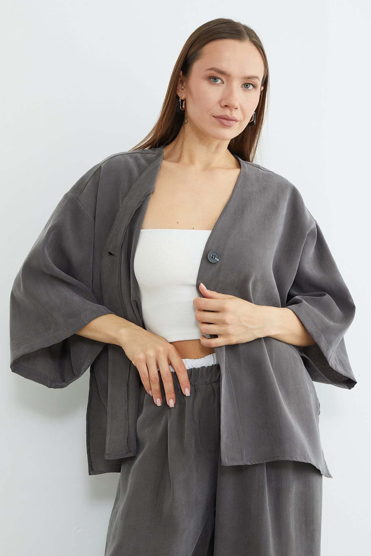 Single Button TENCEL™ Fabric Oversized Jacket - MALLTURK