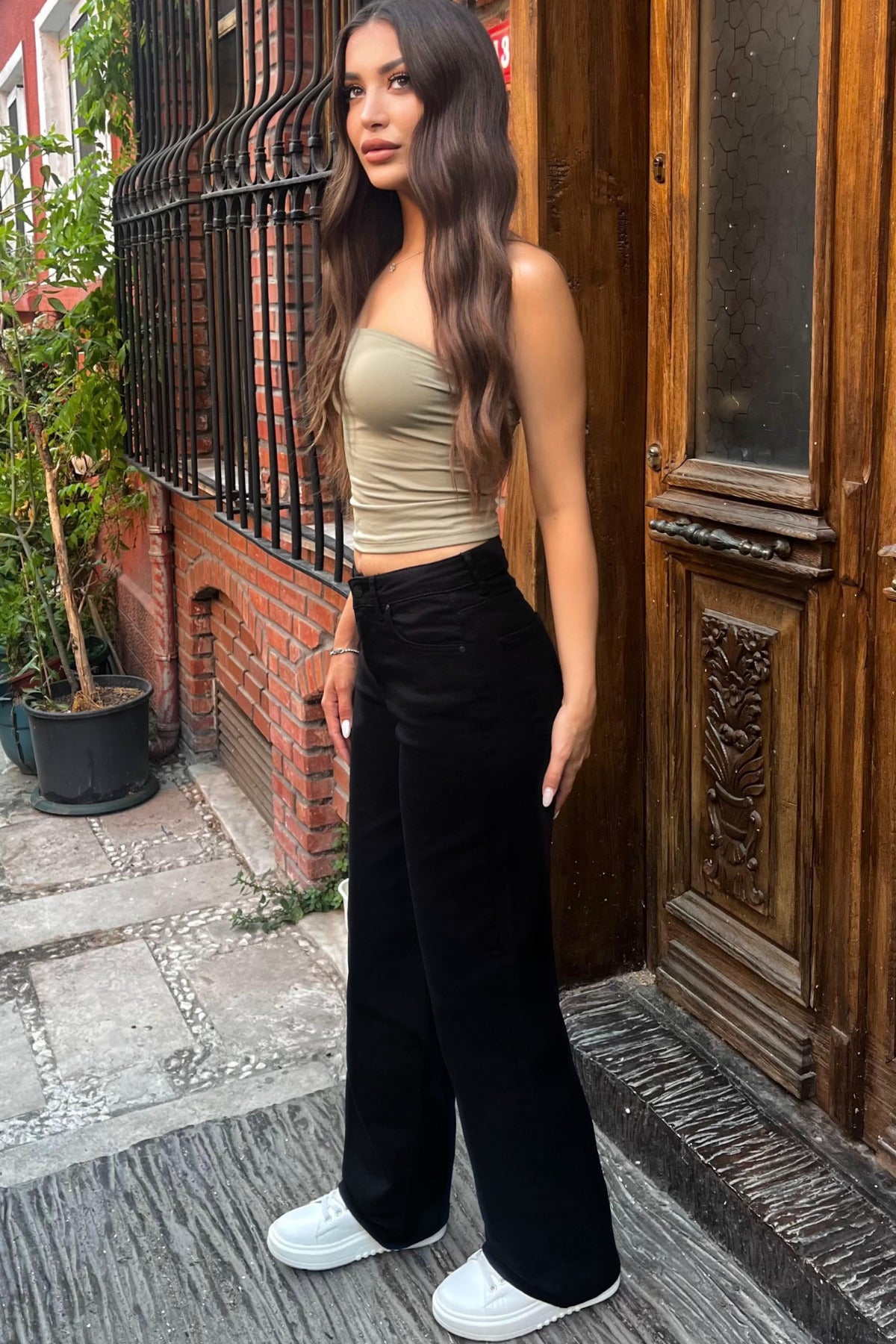 Siyah Yüksek Bel Wide Leg Jeans - MALLTURK
