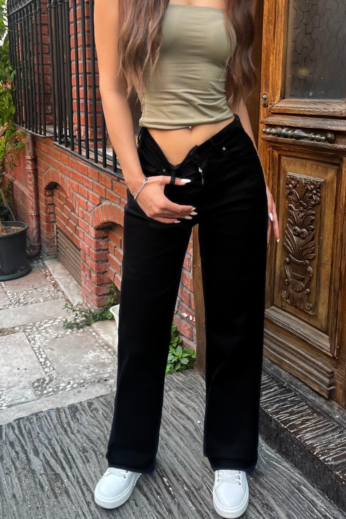 Siyah Yüksek Bel Wide Leg Jeans - MALLTURK