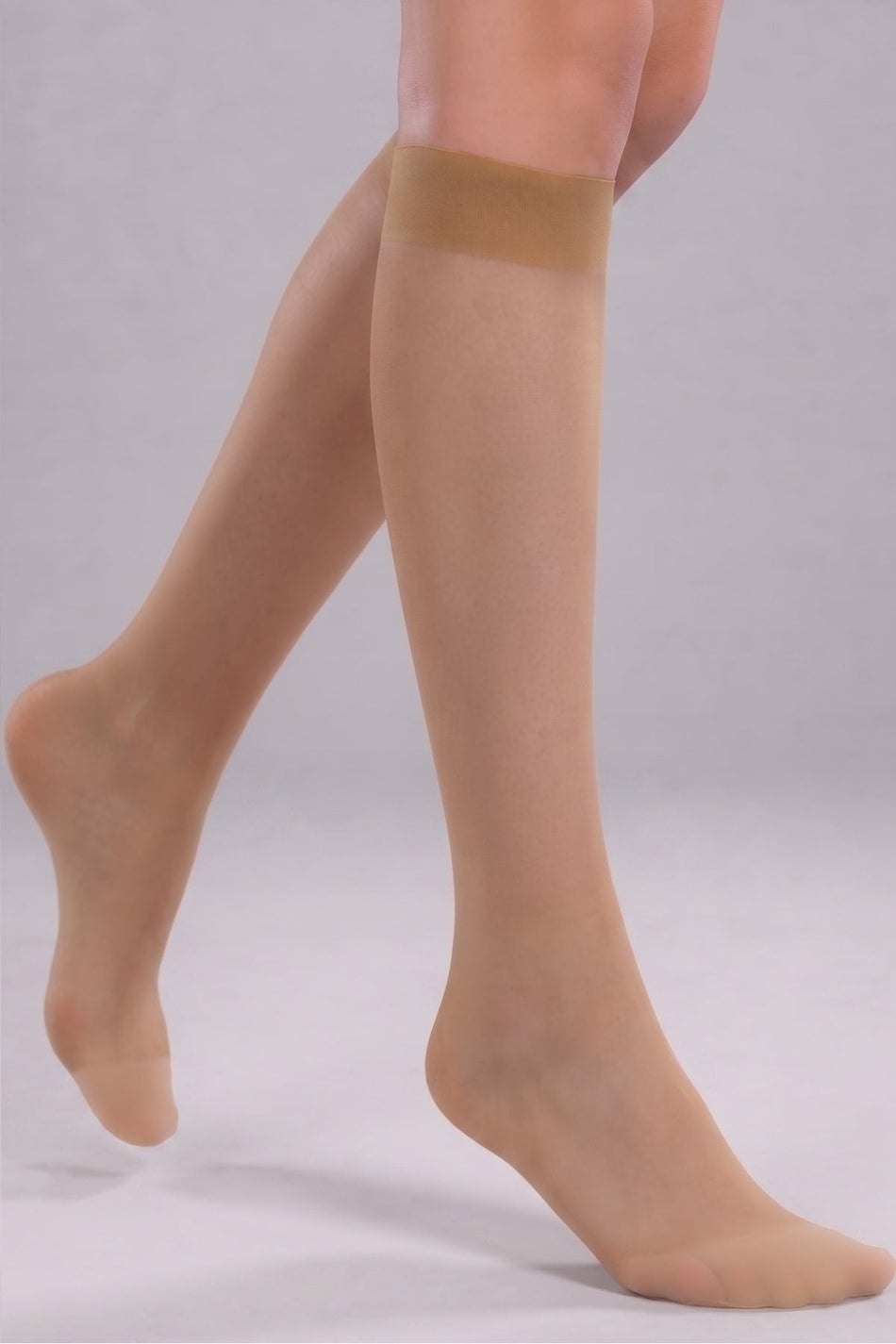 Skin Color Below Knee Shiny Toe 3-Piece Socks - MALLTURK