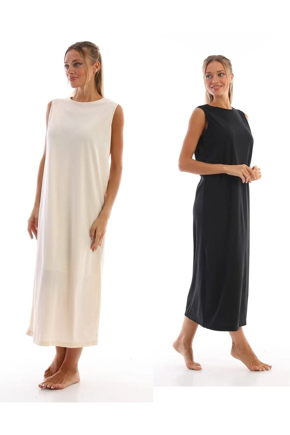 Sleeveless Dress Lining Underwear Underskirt Black Beige Set of 2 - MALLTURK